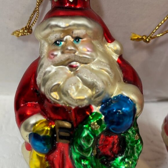 TWO VTG Santa Hand Blown Glass Glitter Christmas Tree Ornaments 1.5"x3.5" - Picture 7 of 9